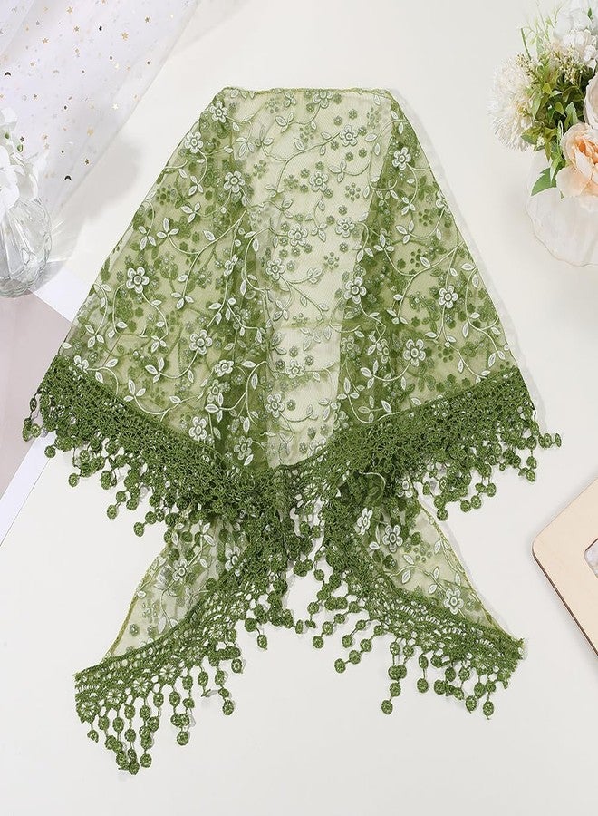 CABODYALS Olive Green Lace Scarf Head Wrap Vintage Soft Triangle Hairband Flower Pattern Sheer Fabric Floral Edging Trim Polyester Cloth Headbands for Women Hair Accessories Party Birthday Wedding - Image 3